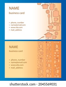 vector backgrounds with kitchenware - white and orange business cards