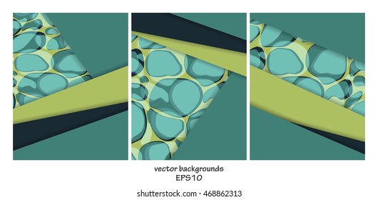 Vector backgrounds set. Material designs over abstract seamless pattern. For flyers, brochures and websites. Elements for your design. Eps10