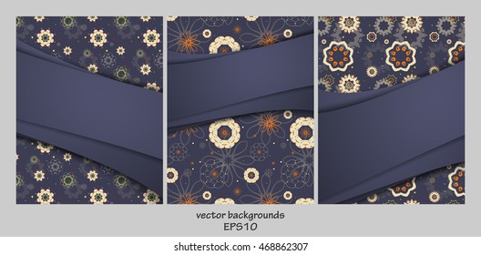 Vector  backgrounds set over floral seamless. For flyers, brochures and websites. Elements for your design. Eps10