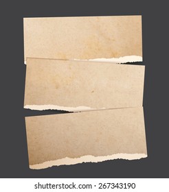 Vector backgrounds set as torn realistic paper banners of brown parchment cardboard