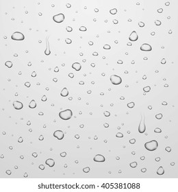 Vector backgrounds with water drops on glass. Water liquid drop, drop transparent, clean rain drop illustration