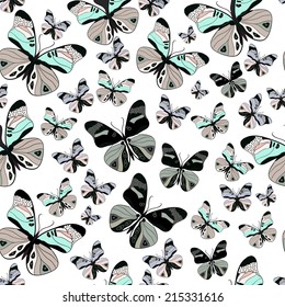 Vector background.Seamless pattern with colored elegant butterflies