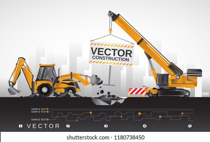 tractor trasero vectorial con grúa, equipo de construcción.