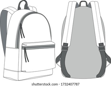 vector backpack, SVG, flat technical sketch,