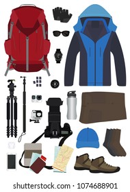 Vector backpack travel objects