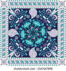 Vector backround with ethnic indian kalamkari ornament. Floral paisley decorative pattern. Ornamental folk design in oriental style