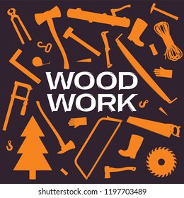 Vector backround with woodwork tools set