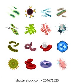 Vector bacteria isolated icon set 