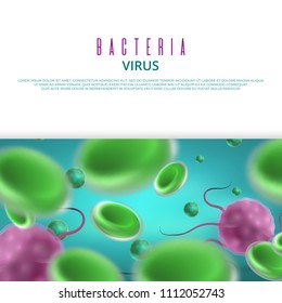 Vector bacteria viruses banner or poster template. Healthcare medical flyer template illustration