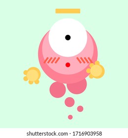 Vector bad game character. Vector flat pink flying bubble confused character isolated on light background. Character design for games, cartoons, design element for adults and children