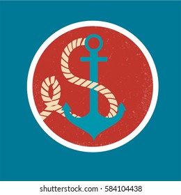 Vector badge with anchor and rope