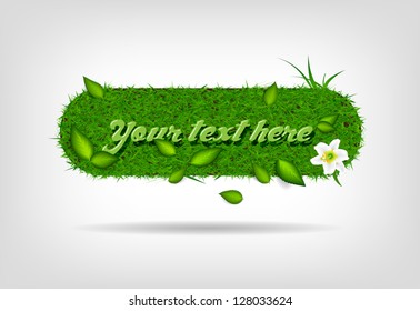 Vector badge / banner of green grass with leaves and a lily flower
