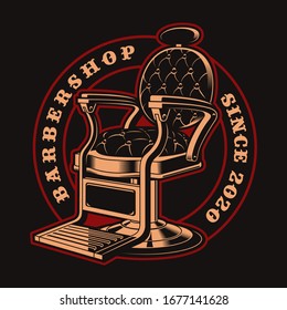 Vector badge for barber shop theme in vintage style on a dark background.This design is perfect for logos, shirt prints, and many other uses.