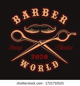 Vector badge for barber shop theme with scissors in vintage style.This design is perfect for logos, shirt prints, and many other uses.