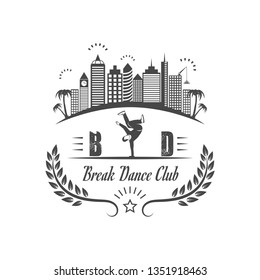 Vector badge of break dance club. Logotype for printing, t-shirts, festival and parties.
