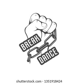 Vector badge of break dance. Logotype for printing, t-shirts, festival and parties.