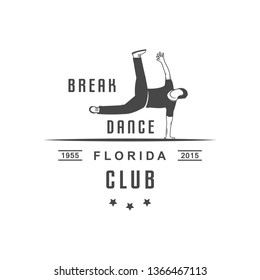 Vector badge of break dance. Logotype for printing, t-shirts, festival and parties.