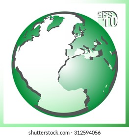 Vector badge of convex globe. Green tones.Eps 10.