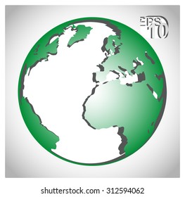 Vector badge of convex globe. Green and grey tones.Eps 10.
