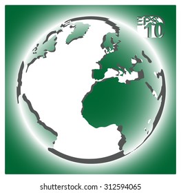 Vector badge of convex globe. Green tones with lights. Eps 10.