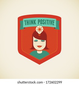 Vector badge in flat style - Think positive