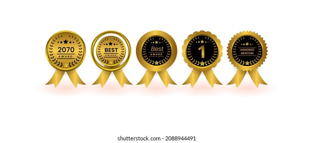 vector badge golden ribbon for design element, at white background