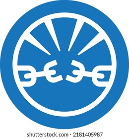 Vector Badge Or Icon Showing A Chain Breaking.
Circular Icon With Illustration Of Chain With One Of The Links Breaking And Separating.