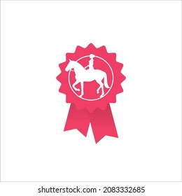Vector badge icon of a woman riding a horse. Isolated on white background