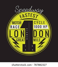 vector badge  illustration of motorcycle and london theme. t shirt graphic. print