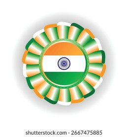 Vector Badge with Indian Flag Colors Patriotic Ribbon Design for Independence Day or Republic Day