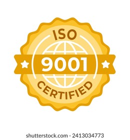 Vector badge of ISO 9001 certification seal, representing quality management and international standards in business