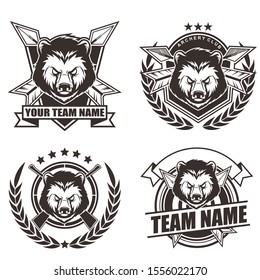 Vector Badge Logo for archery, hunting or hunter team or club collection set