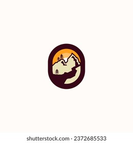 Vector a badge logo of mountain hiking activities