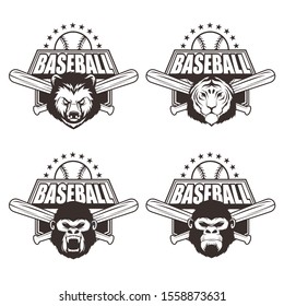 Vector badge logo template design with baseball theme and various Animal Head