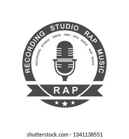 Vector badge of recording studio rap music. Logotype for printing, t-shirts, festival and parties.