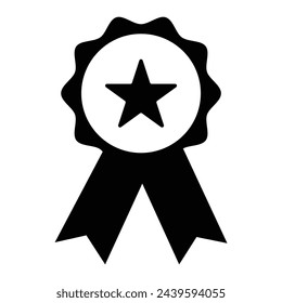 Vector badge with ribbons icon. Two-tone version on white background. Award icon. Achieve vector icon. Achievement symbol. Ribbon Badge vector illustration. EPS File 83.