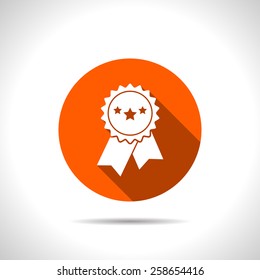 Vector badge with ribbons and stars icon on white background, vector illustration