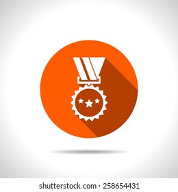 Vector badge with ribbons and stars icon on white background, vector illustration