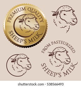 Vector badge with sheep head for use on packaging of dairy products made of sheep milk