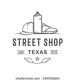 Vector badge of street shop. Logotype for printing, t-shirts, festival and parties.