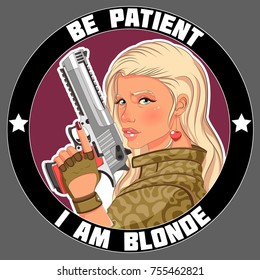 Vector badge for tactical war games, for blonde girls.