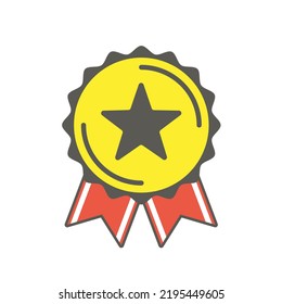 Vector badge template isolated on transparent background. Award Badge icon in flat style. Golden star ribbon badge pattern. Gold certified Medals. Design elements. EPS 10.