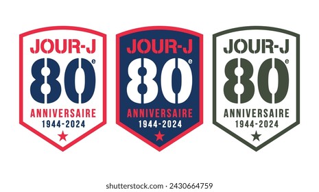 Vector badges about the 80th Anniversary of the D-Day in French language