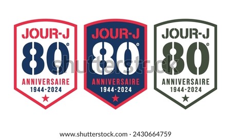 Vector badges about the 80th Anniversary of the D-Day in French language