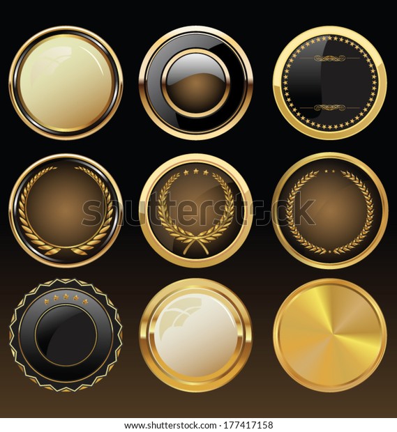 Vector Badges of Gold\
and black Seal Set