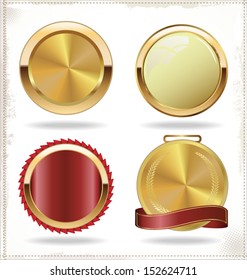Vector badges of gold and red seal set