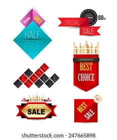 Vector Badges Ribbons and banners. Vector illustration. Can use for promotion. Sale Discount Styled.
