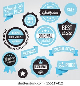 Vector Badges Stickers and Labels Set Blue