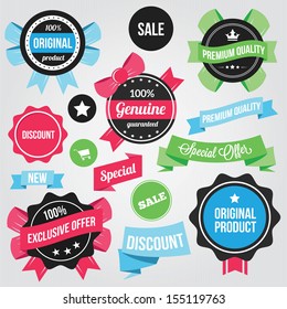 Vector Badges Stickers and Ribbons Set Colorful
