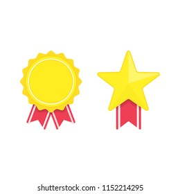 Vector badges template isolated on white background. Award Badge icons in flat style. Golden star ribbon badge pattern. Certified Medals collection. Design elements EPS 10.